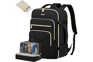 LOVEVOOK Zaino da Viaggio Aereo Bagaglio a Mano, Impermeabile Zaini Trolley Donna 40L Cabin Max per Ryanair Easyjet 45x33x20, Grande Zaino Porta PC 17 Pollici Valigia Borsa a Zainetto, Nero