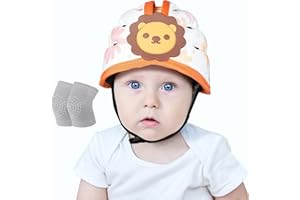 Orzbow Baby Helm mit Knieschoner,Atmungsaktiver Baby Kopfschutz zum Krabbeln und Gehen, Verstellbarer Baby Sicherheitshelm,Anti-Kollision,Ultraleicht,Hochwertige Baumwolle und EVA (Orange Löwe)