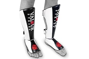 Valour Strike Shin Guards for Kickboxing Muay Thai MMA Karate Martial Arts Taekwondo or Kick Boxing | Sparring Pads to Guard Leg Foot & Instep | Protective Equipment