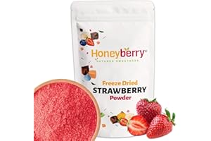 HONEYBERRY Poudre de Fraise Lyophilisée 100g - Fruits Lyophilisés en Poudre - Poudre de Fraise Déshydratée - Fruits Déshydratés Poudre pour Pâtisserie, Smoothies, Desserts, Yaourts - Naturelle, Sans Additifs
