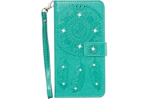 Unichthy For Moto G50 Case Glitter 3D Gems Dream Catcher Shockproof PU Leather Flip Wallet Shell Folio Magnetic Protective Cover with Stand Card Slots for Moto G50 Green