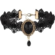 Collana Girocollo Gotica In Pizzo Nero Con Perline E Strass - Gioiello Regolabile Per Donne - 4