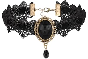 Jadive Schwarz Choker Gothic Spitze Halsband Halskette Strass Tattoo Halsband Kragen Punk Spitze Choker Vampir Halsband mit Träne Anhänger für Damen Cosplay Party
