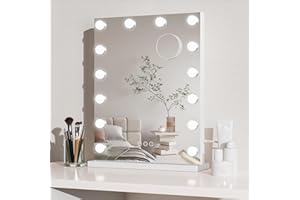 Dripex Espejo Maquillaje con Luz LED, 40 x 52 cm, 14 Bombillas, 3 Modos de Luz, Control Táctil, Función de Memoria, Aumento 10X, Tocador