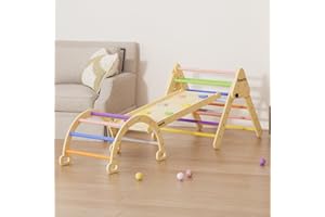 BenaRita Triangolo da Arrampicata per Bambini Set Scalatore in Legno con Arco e Rampa Reversibile per Gattonare, Scivolare, Palestra per Bambini al Coperto Giocattoli Montessori per i più Piccoli