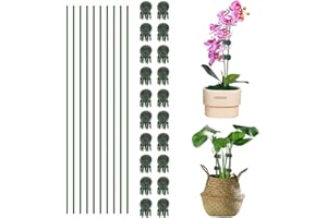 Feliciay 10pcs Plant Support Stakes with 20pcs Plant Clips,Garden Stakes,Bendable Plant Stakes Plant Sticks for Orchid Stem Support,Dark Green,Outdoor and Indoor Plants