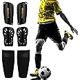 Football Shin Guards with Sleeve, Black Shin Guards Pads + Shin Guard Sleeves, Breathable Soccer Shin Pads for Mens, Shin Pad Sleeves for Football Games Protection Reduce hit & Injuries