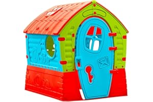 Palplay Traum-Spielhaus, UV-beständig, für drinnen und draußen, Gartenspielzeug, Sonnendachfenster und Gucklöcher, ideal für Kinder ab 2 Jahren, rot, gelb und blau, 95 x 90 x 110 cm