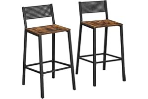 VASAGLE Tabourets de Bar, Lot de 2 Chaises Hautes, SiÈges Cuisine, Salle À Manger, Bureau, Style Industriel, Marron Rustique et Noir LBC070B01