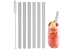 Återanvändbara sugrör 6 st metallsugrör i rostfritt stål, långa metallsugrör med 1 rengöringsborstar, för cocktail, mjölk, smoothie