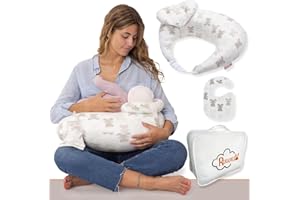 RUGUIES-Cojín Lactancia-Almohada de Lactancia Ajustable y Ergonómica-Cojín de Lactancia y Embarazo-Funda Extraíble y Lavable 100% Algodón-Almohada de Apoyo a 45º Antireflujo Máximo Confort (Bears)