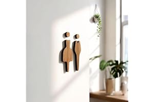 NOIR.DESIGN Unisex toalettskylt för dörr WC-platta – Loo – självhäftande – toalett man kvinna skylt former dekorativt hem badrum kontor hotell pubar kön neutral trä (valnötsformer 8,5 x 6 cm)