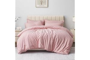 Aisbo Double Duvet Covers Set Pink - 3Pcs Bedding Set Double Bed Soft Brushed Microfiber Quilt Cover with 2 Pillowcases