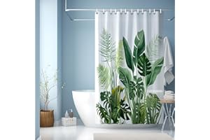 JINGYOU Shower Curtains Mould Mildew Proof Resistant, 3D HD Nature Green Leaves Bathroom Curtains, Weighted Hem with Metal Grommets, Washable Shower Curtain for Bathroom,180x200cm