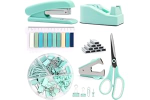 QpenguinBabies Teal Office Supplies and Desk Accessories, Stapler and Tape Dispenser Set, Teal Desk Accessory Kit,Cute Office Supply Set for Women Desk, Gift for Students, Coworkers, Office Clerks
