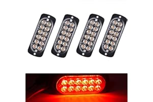 Ricoy Super Bright Red 12-LED 12-24V Car Truck Warning Caution Emergency Construction Waterproof Beacon Flash Caution Strobe Bumper Grill Tail Work Light Bar 4-pack