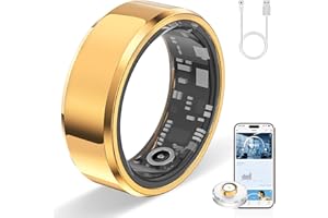 HPLSZCN Smart Ring for Women Men, Fitness Tracker with Sleep Tracker, Heart Rate, SpO2, Step Counter, Health Ring Compatible Android & iOS, (Gold, 7)