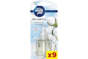 Ambi Pur Profumatore per Ambienti, 9 Ricariche per Diffusore Ambiente, Fragranza Nuvole di Cotone, Deodorante Ambienti Elimina Odori, Fino a 80 Giorni di Profumo per Ricarica