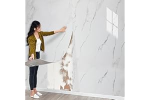 Tarwanear Marble Tile Stickers 300cm x 40cm 1 Roll Self Adhesive Wall Tiles Bathroom Waterproof Peel and Stick Wall Moulding Panels PVC Stick on Tiles for Home Decor Kitchen,White