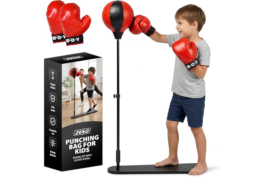 Zeno Punching Bag for Kids Boxing Set with Stand | Kids Boxing Set with Gloves, Ball | Adjustable Height Freestanding for 3-8 Years Old Boys and Girls