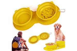 CEASELESLY Langsame FüTterung Hundenapf,Doppel Reisenapf Hund,Tragbar Silikon Hund Wasser Schüssel,100% lebensmittelechtes Silikon,Für Hunde und Katzen zum Füttern und Tränken（Gelb）