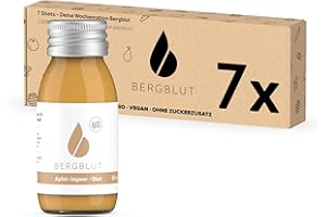 ‎BERGBLUT Bergblut Bio Apfel-Ingwer Shot Box ohne Stücke | 7 x 60 ml Ingwer Shot Flaschen | Fruchtige Ingwer Shots mit Apfel & Zitrone | Vegan & ohne Zuckerzusatz