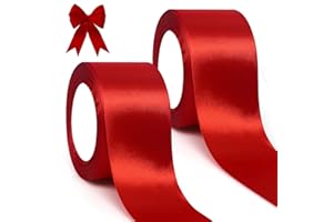 GXFCING Satinband Rot 50mm, 46 Meters Geschenkband Breit Schleifenband, Rotes Stoffband Deko Band für Geschenkverpackung, Taufe, Geburtstag, Hochzeit, Weihnachten