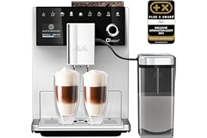 Melitta CI Touch Argent, Machine à Café à Grain avec Broyeur à Double Bac à Grains, Silencieuse, Fonction de Mémorisation My Coffee, Mode 1 à 2 Tasses, F630-101,1400W