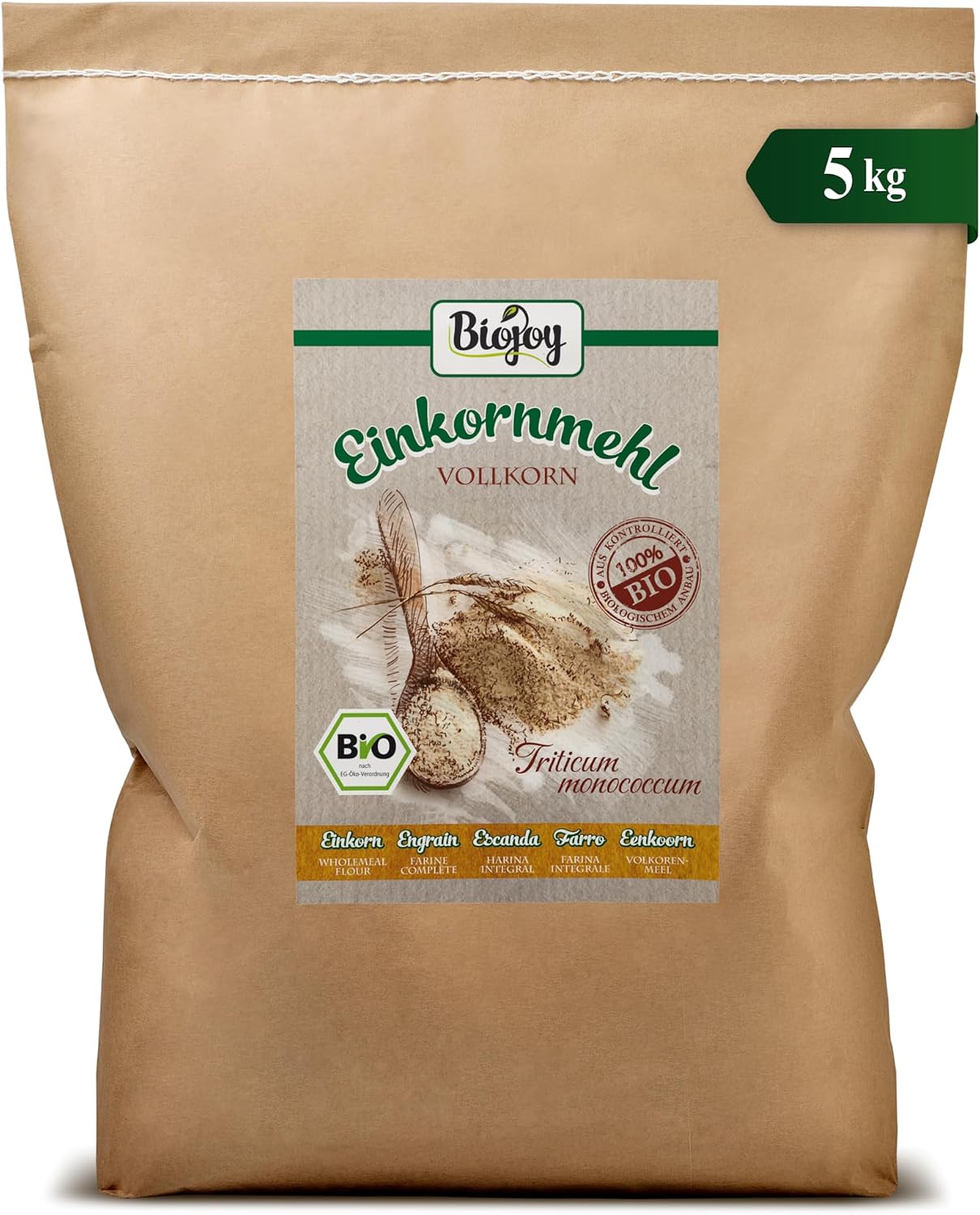 Biojoy Harina de Escanda Integral Ecológica (5 kg), Granos de Escanda molidas (Triticum monococcum)