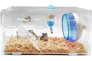 kathson Dwarf Hamster Cage Transparent Hamsters Cages and Habitats Gerbils Acrylic Cage Cute Mini Pet Habitat with Accessories Exercise Wheel Water Bottle Food Bowl for Small Animal Blue