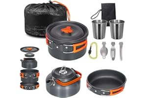 Lixada Camping Cookware Kit, Portable 2-3 People Camping Cooking Set Lightweight Non-Stick Camping Pot and Pan Set with Cups Spoon Fork Cutter for Outdoor Travel Camping Hiking Picnic BBQ