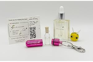 SMALL DOG BIG DREAMS Bee Revival Kit - 'Always Bee Happy' Engraved Keyring, Glass Vial, Bee Feed Dropper Bottle, Organza Pouch (Pink)