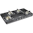 Prestige Vectra 4 Burner Glasstop Gas Stove|Superior Toughened Glass|Jumbo Brass Burner|3-Way Gas Inlet|360 Degree Revolving Nozzle|10 Years Warranty on Glass|Black,Manual