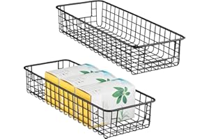 mDesign panier de rangement universel (lot de 2) – box métallique souple avec poignées intégrées – corbeille de stockage grillagée pour cuisine, garde-manger, etc. – noir mat