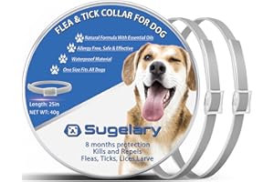 SUGELARY Collare Antipulci Cane, 2Pack Collare Antipulci per Cani Impermeabile Regolabile con Protezione di 8 Mesi, Collare Antipulci per Cani Arricchito con Oli Essenziali Naturali (63 cm)