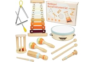 HOTUT Drewniane instrumenty muzyczne dla małych dzieci, drewniane instrumenty perkusyjne, zabawka, Montessori, zabawki muzyczne dla małych dzieci, oświecenie, zabawki perkusyjne, ksylofon, zabawka