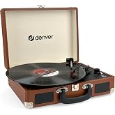 Denver Vinyl Record Player Briefcase with Speakers and USB, Brown | Vinyl Record Player Briefcase: 33/45/78 RPM, Speakers, US