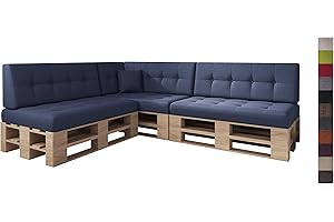 sunnypillow Palettenkissen Kaltschaum Palettenauflage Palettenpolster Palettensofa Sitzkissen Rückenlehne gesteppt 8er Set Cobalt