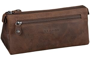 STILORD Alexis Trousse pour Femme en Cuir aux Motifs Fleuris Trousse de Maquillage Pochette Étui pour Crayons Cuir Véritable Vintage Couleur:Brandy - Marron