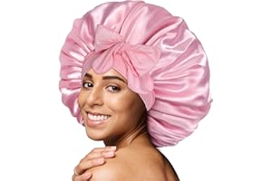 ‎BONNET QUEEN BONNET QUEEN Satin Seiden Schlafmütze Verstellbar Damen Herrn Motorhauben Nacht Haarpflege Schutz Kopfhaube für Lockiges Lange Haaren Glatt Atmungsaktiv(L,Rosa)