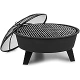Blumfeldt Nolana - Brasero Exterior 2 en 1, Barbacoa Jardin 73cm ø, Hoguera Exterior Protectora de chispas, Parrilla 64 cm, F