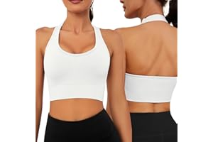 Nadeer Women Halter Sports Bra Yoga Crop Tank Tops Workout Seamless Backless Bra with Adjustable Strap Padded for Gym Fitness Casual