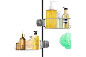 Feebee Duschablage ohne Bohren Edelstahl 2 Stück, Duscharegal Badezimmer Silber Shampoo Halterung für Dusche, Duschgelhalter Rostfrei Duschkorb Seifenhalter für Stange 18mm-27mm