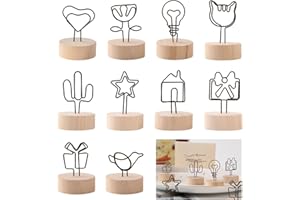 KASESSS 10 Stück Tischkartenhalter Metall, Fotohalter mit Klammern, Menükartenhalter, Tisch mit Holzbasis Fotoständer, Kartenhalter Holz, Kartenständer, Lustig Notizhalter für Hochzeit Party Dekor