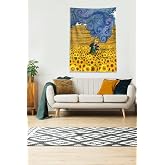 Pelangi &Ccedil;ok Renkli Van Gogh Papatya Tarlası Leke Tutmaz Kadife Kumaş Duvar &Ouml;rt&uuml;s&uuml; Duvar Halısı Tapestry DWLL417, 70 x 100