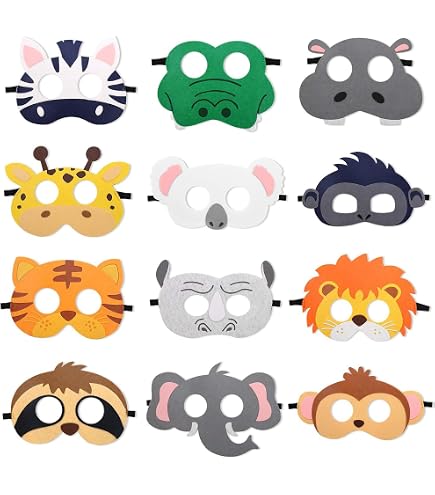 12 Masques En Feutre Pour Enfants – Animaux & Personnages – Pour Fêtes & Déguisements