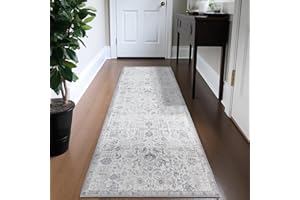 ‎TOPICK TOPICK Läufer 60x210cm Grau Teppiche Vintage Teppichläufer Flur Retro Faltbar Dünner Waschbar Teppich Multi Floral Boho rutschfeste für Innenbereich Badezimmer Küche Schlafzimmer Wohnzimmer