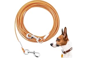 Mi Metty Dog Tie Out Cable, Chew Proof Dogs Runner Cable, Heavy Duty Dog Tether, Training Pet Leash for Large Dogs Up to 125lbs,Lead for Yard Outdoor and Camping (Orange, 10ft(3M))