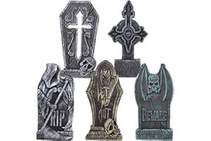 ‎JOYIN JOYIN 43cm Halloween Schaumstoff RIP Friedhof Grabsteine (5er Pack), Grabstein Dekorationen und 12 Metall Bodenspitze für Halloween Garten Dekoration