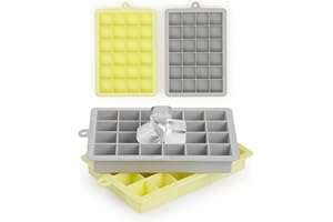 Blumtal cubiteras para hielo silicona 2x24 - cubitera con tapa - cubitera silicona para cubitos de hielo 2,6cm - ice cube tray en M - cubiteras hielos reutilizables hielera sin BPA - gris y amarillo